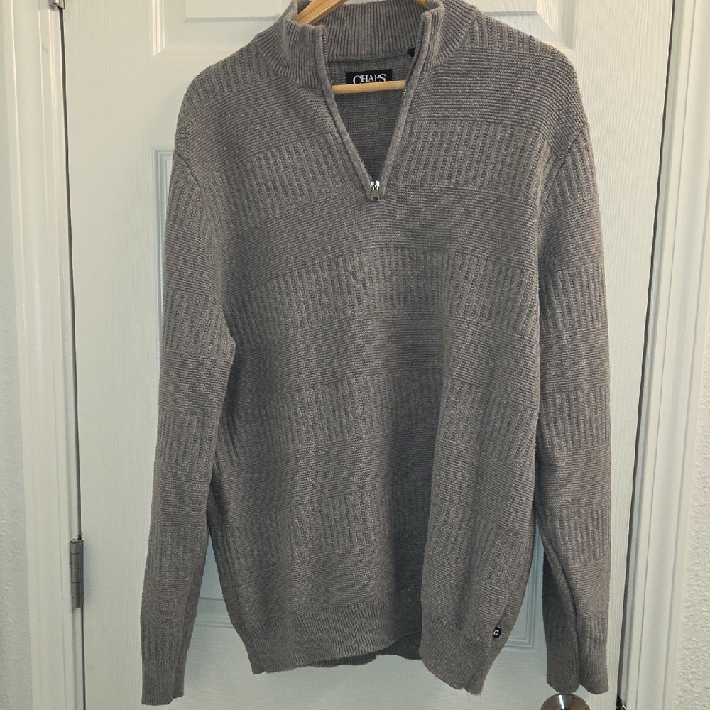 Chaps Men's Gray Quarter Zip-Neck  Size XL Ribbed Sweater